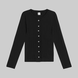 LESET Pointelle Classic Crew Cardigan. Black. Sz. M.